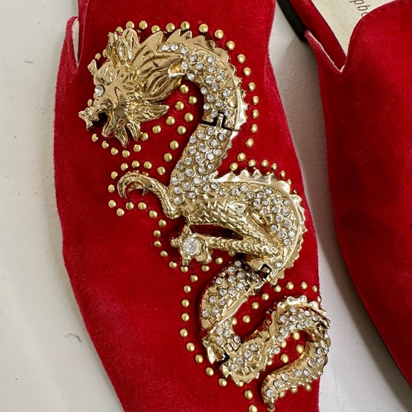 Stunning red suede slides with gold dragon detail - Picture 4 of 8